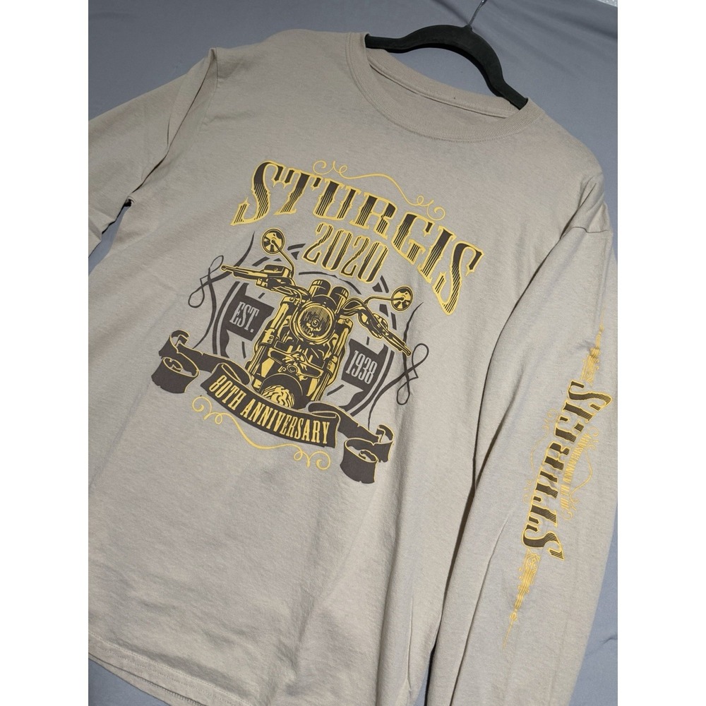 unbranded beige ls tee, motorcycle sturgis 2020 80th anniversary, noTag men's xl